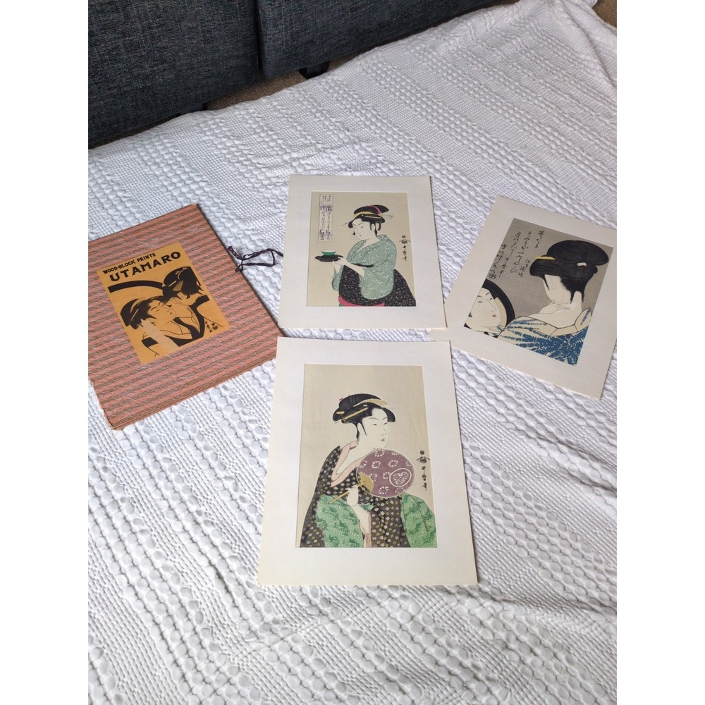 Wood-Block Prints Kitagawa Utamaro Woman Powdering Neck Takashima Ohisa Ukiyo-e